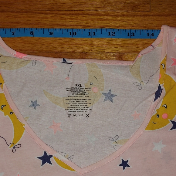 Pink Pajama Moon Set Cotton Short Sleeve V-Neck Shirt Capri Pants Sleepwear XXL - Picture 14 of 14